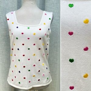 NWT Etoile sleeveless tank top with embroidered colorful hearts
